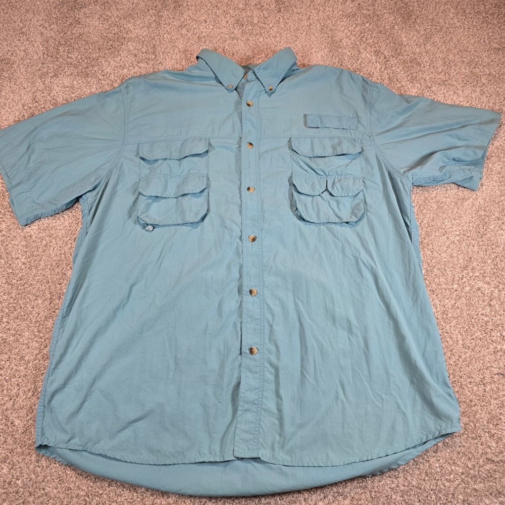 Kanga Cay Mens XXL Blue Short Sleeve Nylon Fishing Shirt Ventilated Pockets